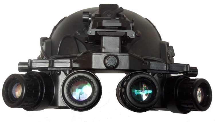 The GPNVG is a helmet-mounted (BNVS Model with Dovetail Adapter) night vision device with a wide 97-degree horizontal field of view