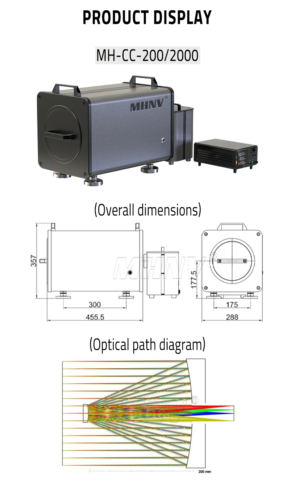 MHNV&reg;️ coaxial Cassegrain collimator is a high-precision optical instrument designed to generate high-quality parallel beams. Based on the traditional Cassegrain telescope design, it features a compact structure, wide spectral range, achromatic performance, and ease of installation and maintenance. It delivers excellent imaging quality and optical efficiency, with the primary and secondary mirrors symmetrically arranged along the same optical axis. This configuration ensures a simple structure and stable optical performance, making it highly suitable for applications requiring precise parallel light.