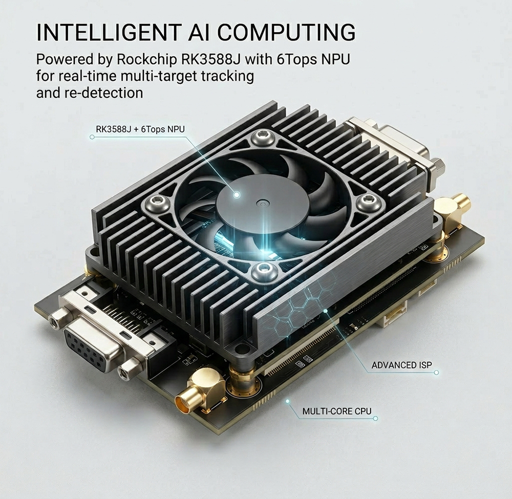 AI video tracking board,UAV AI vision module , Cameralink tracking board , EO/IR target tracking processor , RK3588 NPU vision board, hardened AI tracking board for drones , wide-temperature AI vision module , 6 TOPS NPU video tracker for gimbals